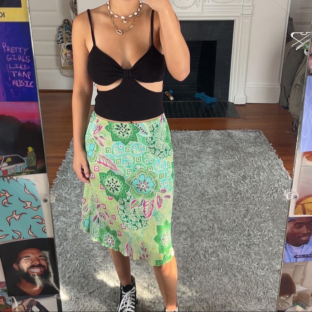 Green floral maxi skirt !